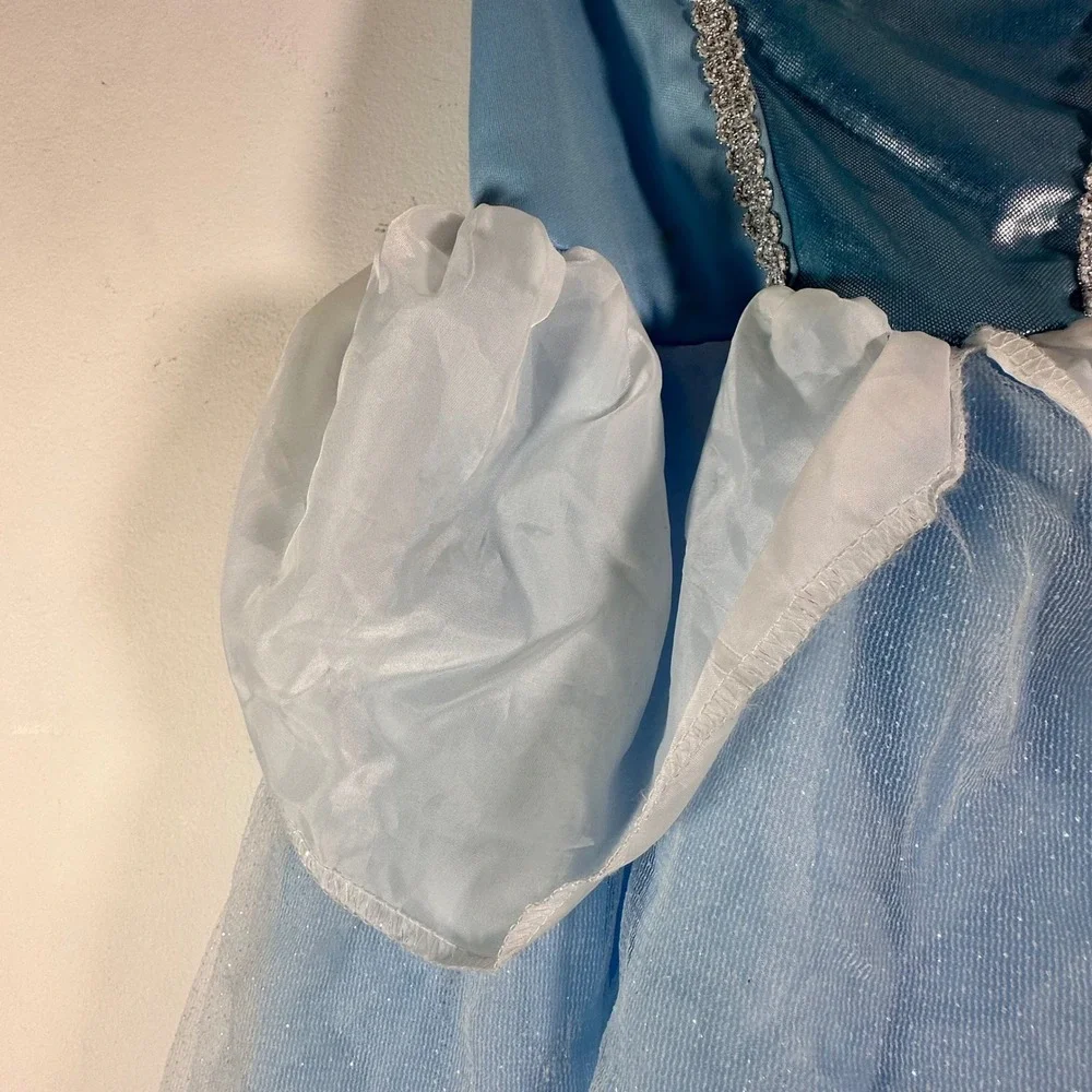 Disney Princess Cinderella Costume Dress Blue Sparkle Cameo Kids Small 4-6X